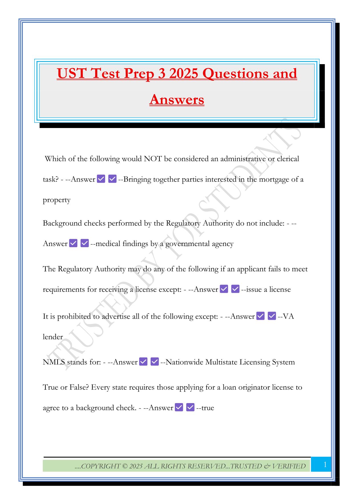 UST Test Prep 3 2025 Questions and Answers