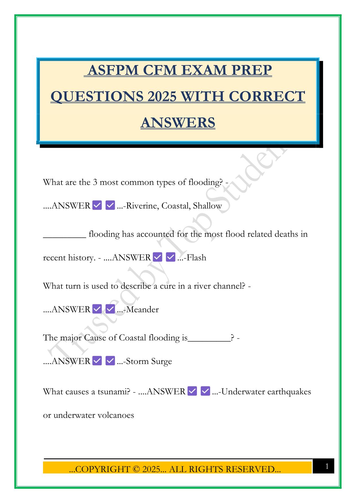 ASFPM CFM EXAM PREP QUESTIONS 2025 WITH CORRECT ANSWERS
