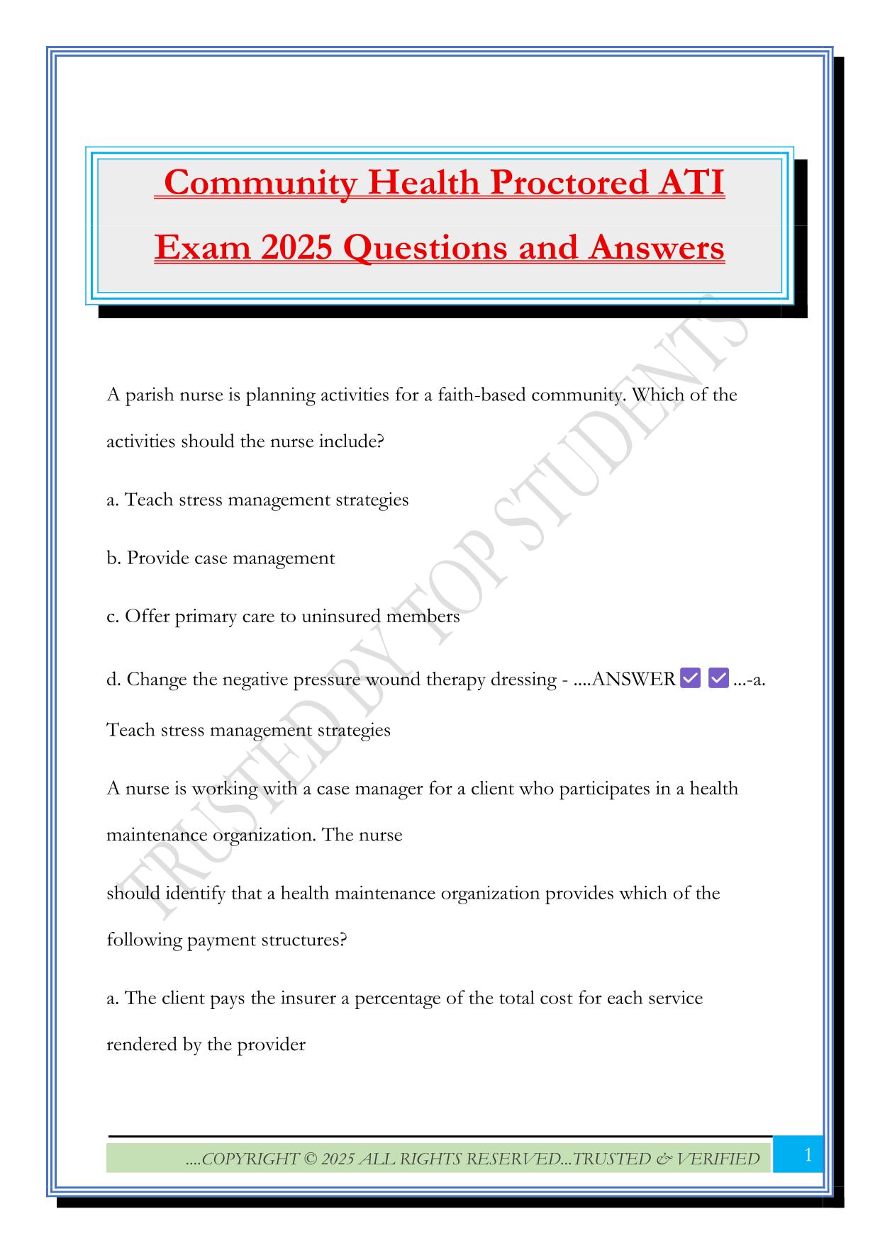 Community Health Proctored ATI Exam 2025 Questions and Answers