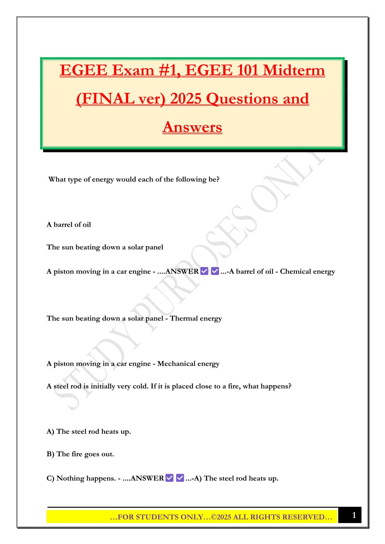 EGEE Exam #1, EGEE 101 Midterm (FINAL ver) 2025 Questions and Answers