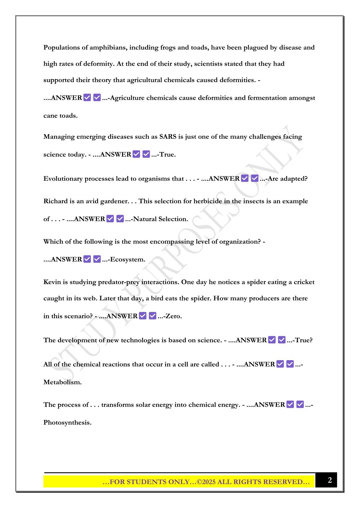 BIO 100 Final Exam 2025 Questions and Answers