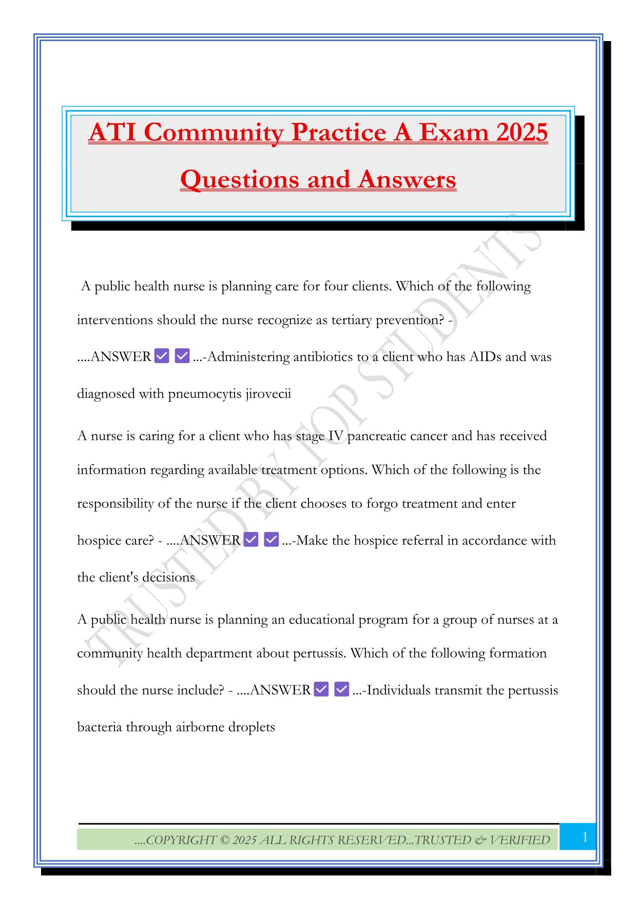 ATI Community Practice A Exam 2025 Questions and Answers