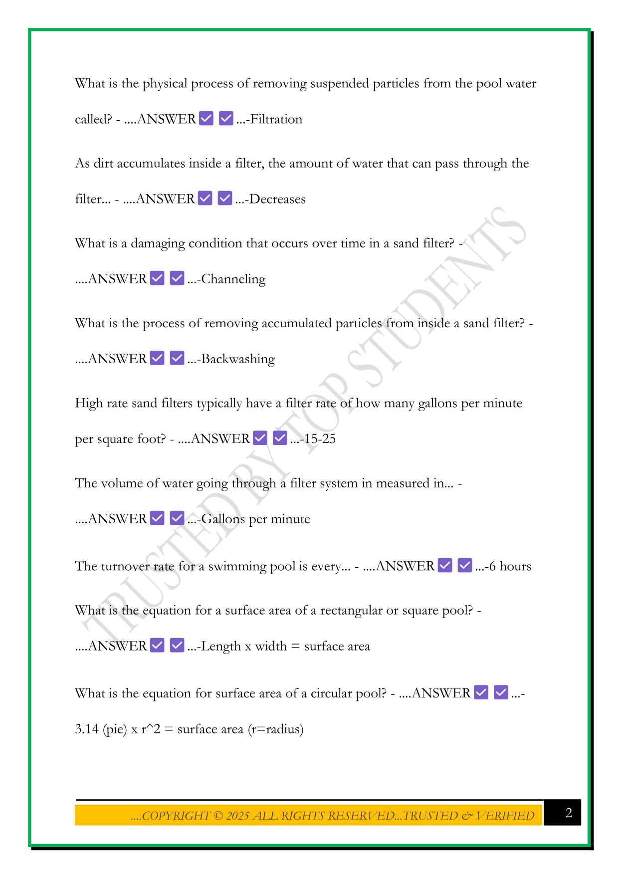 POOL OPERATORS COURSE EXAM 2025 QUESTIONS AND ANSWERS