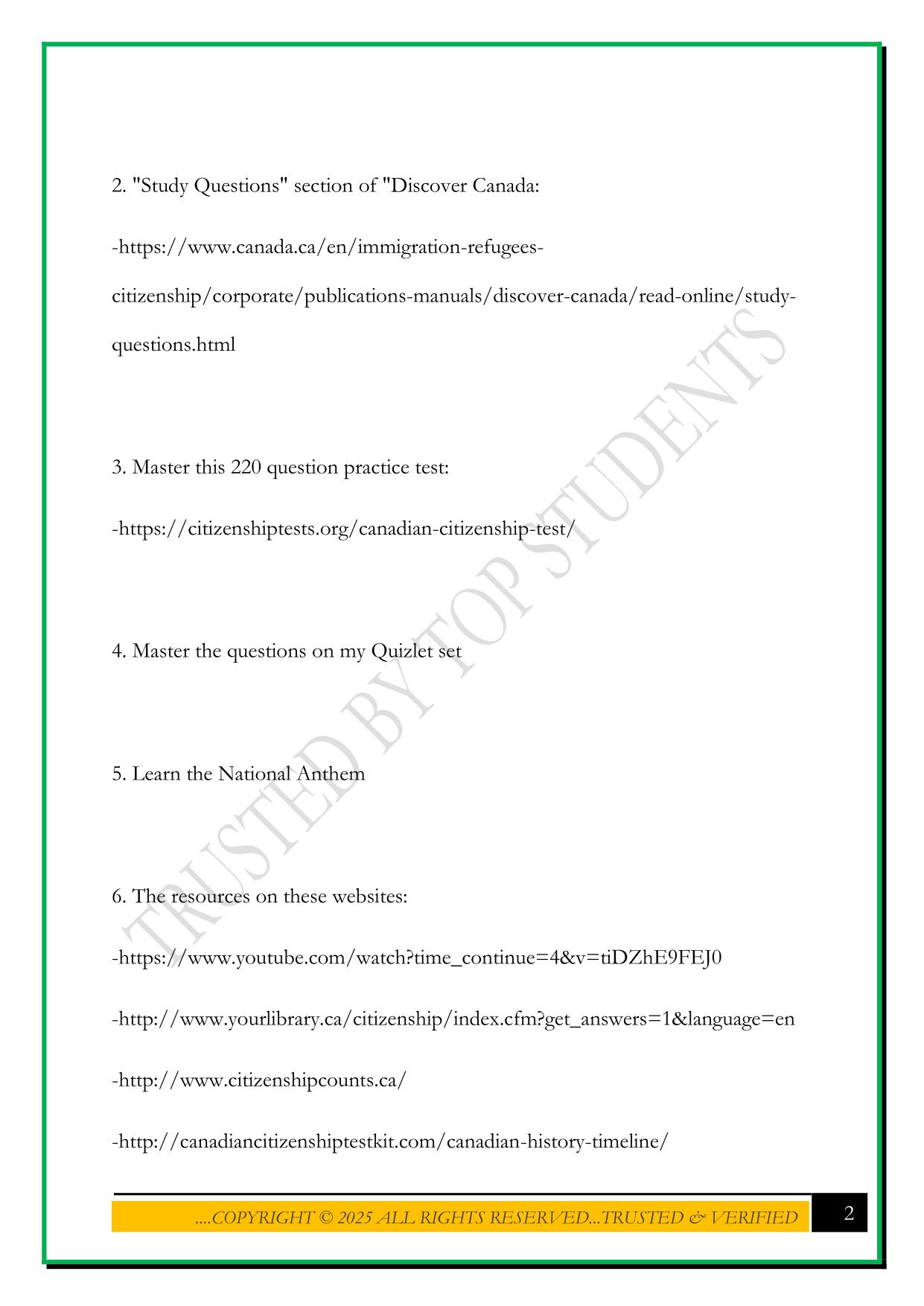 CANADIAN CITIZENSHIP TEST 2025 QUESTIONS AND ANSWERS