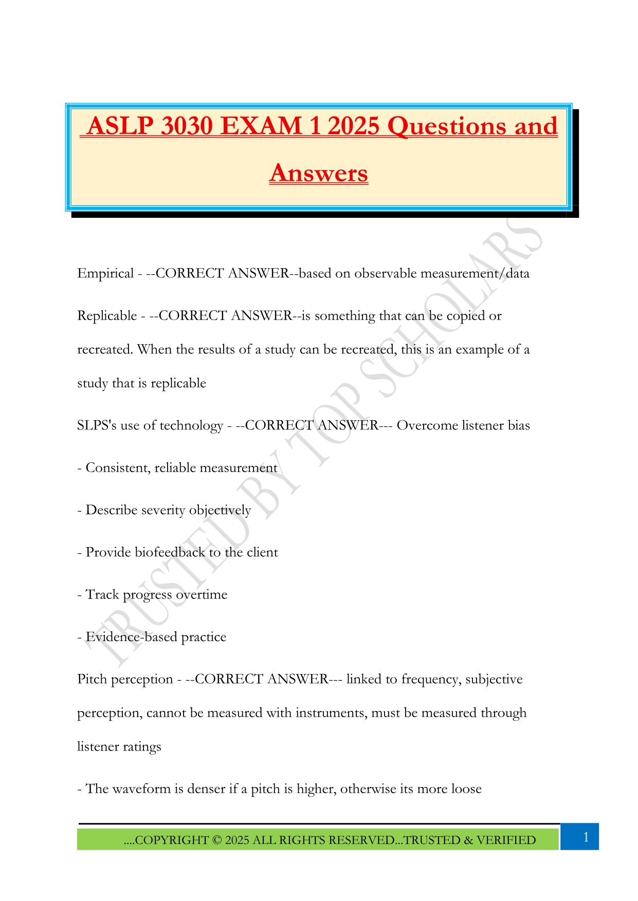 ASLP 3030 EXAM 1 2025 Questions and Answers