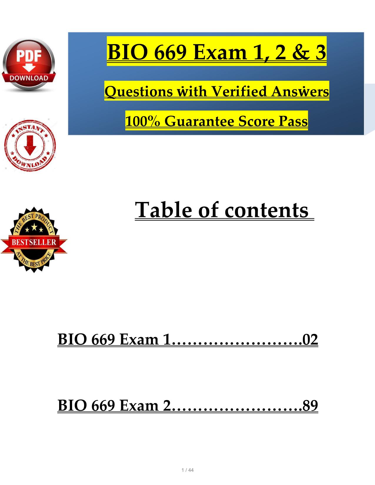 BIO 669 Exam 1, 2 & 3 Questions ẇith Verified Ansẇers 100% Guarantee Score Pass