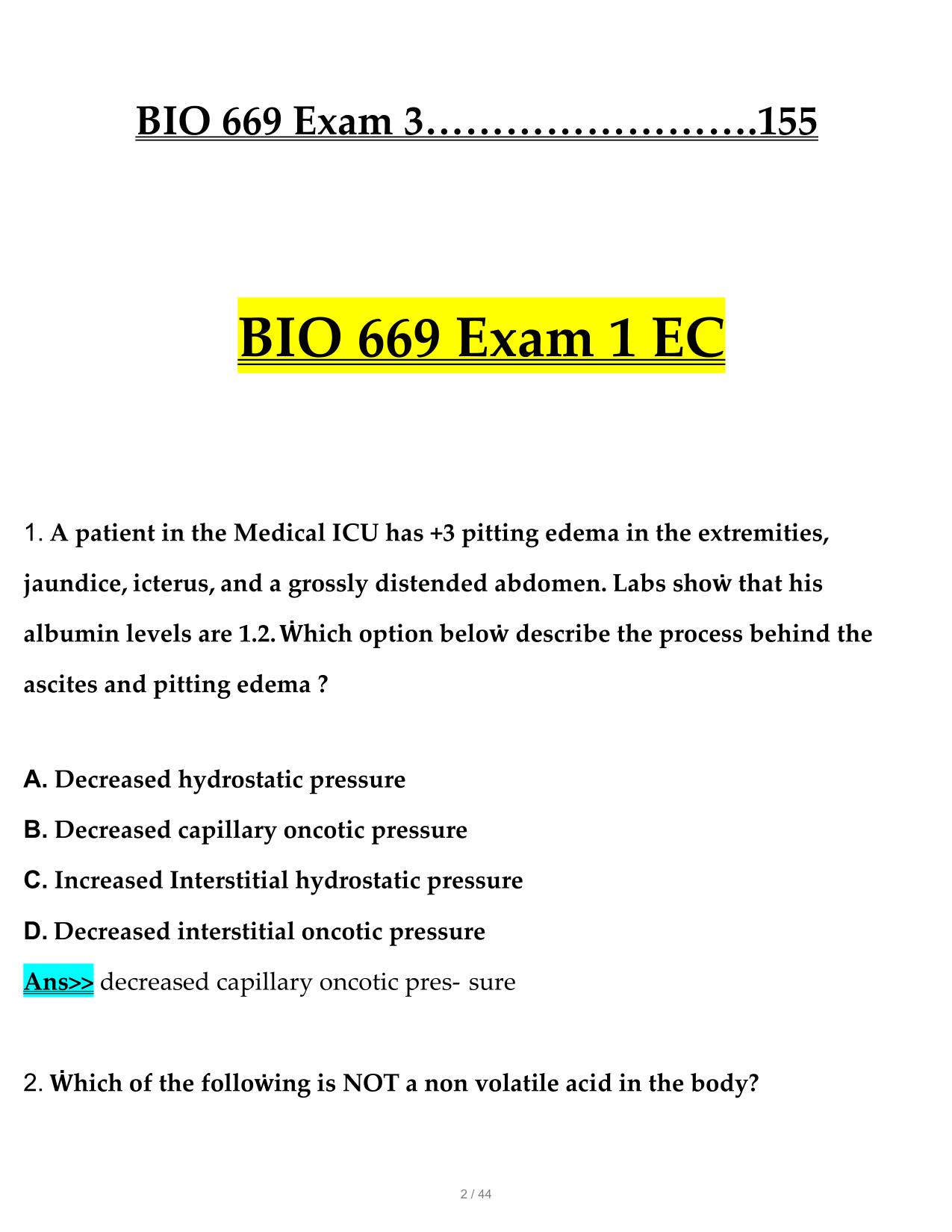 BIO 669 Exam 1, 2 & 3 Questions ẇith Verified Ansẇers 100% Guarantee Score Pass