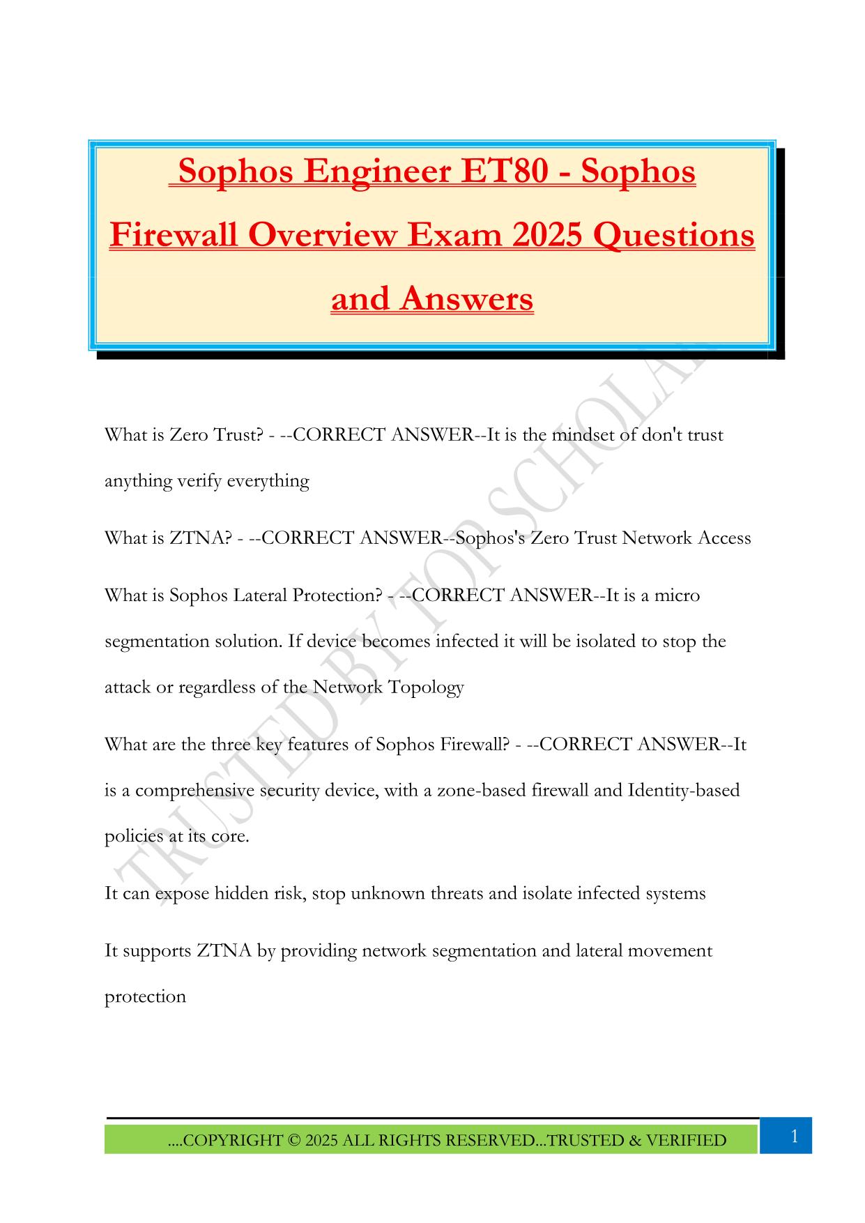 Sophos Engineer ET80 - Sophos Firewall Overview Exam 2025 Questions and Answers