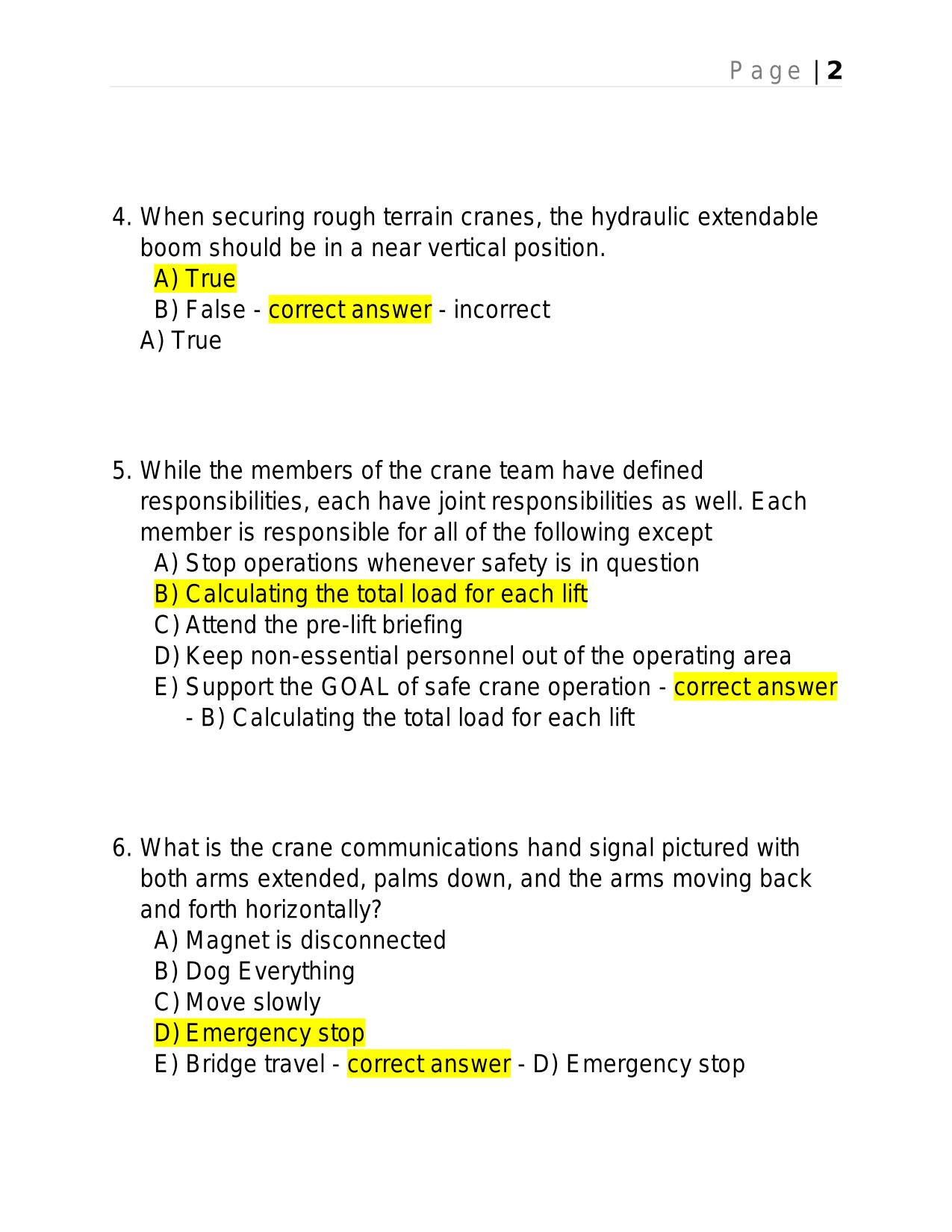 GENERAL CRANE SAFETY 2025 QUESTIONS AND ANSWERS