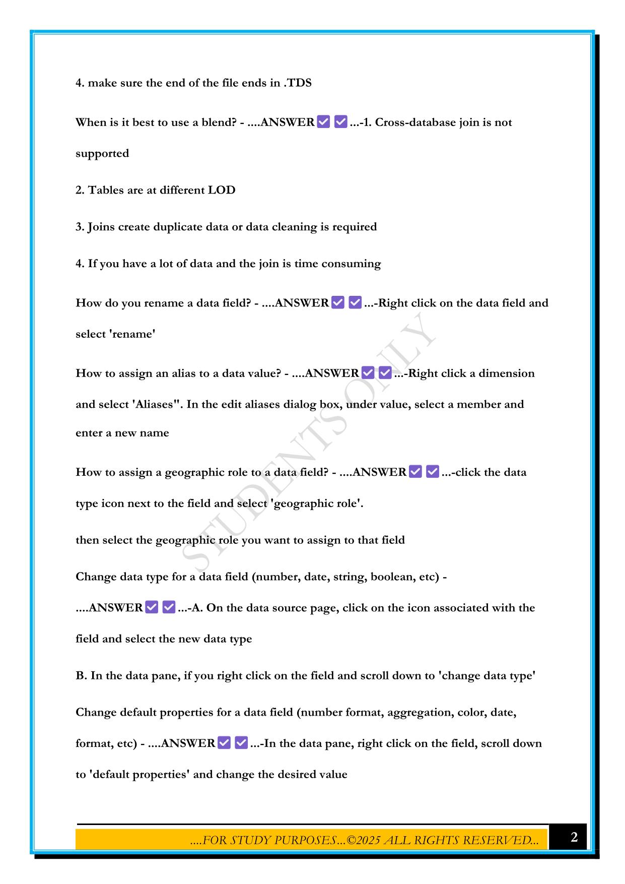 TABLEAU DESKTOP SPECIALIST EXAM 2025 QUESTIONS AND ANSWERS