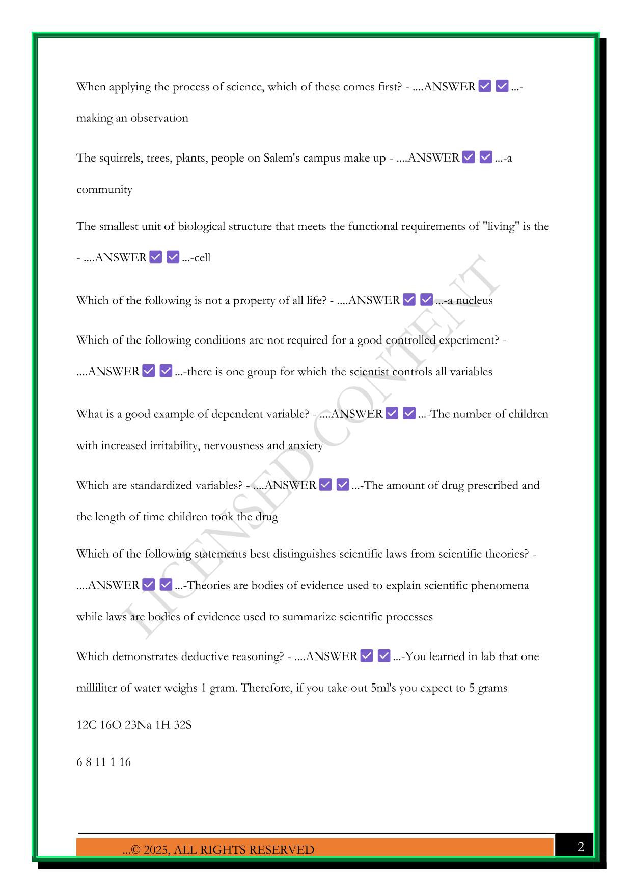 BIO 100 FINAL EXAM REVIEW 2025 QUESTIONS AND ANSWERS