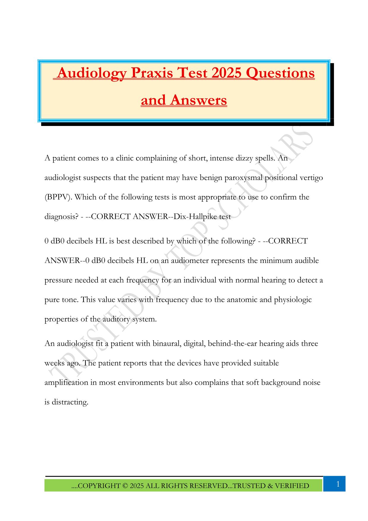 Audiology Praxis Test 2025 Questions and Answers