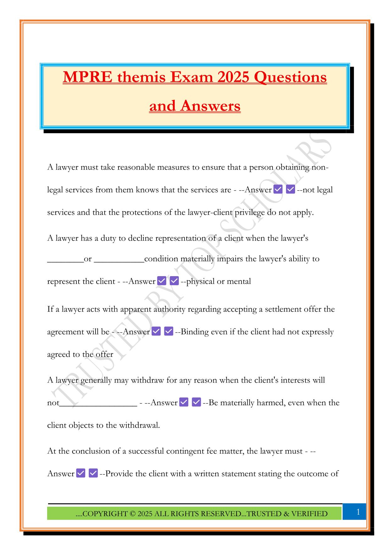 MPRE themis Exam 2025 Questions and Answers