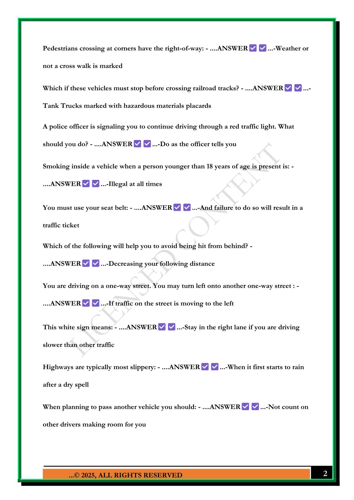 CALIFORNIA DMV PERMIT PRACTICE TEST 2025 QUESTIONS AND ANSWERS