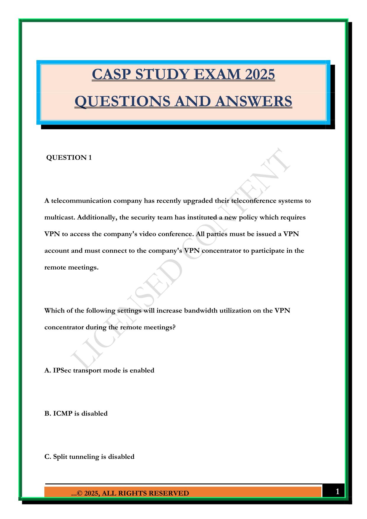 CASP STUDY EXAM 2025 QUESTIONS AND ANSWERS