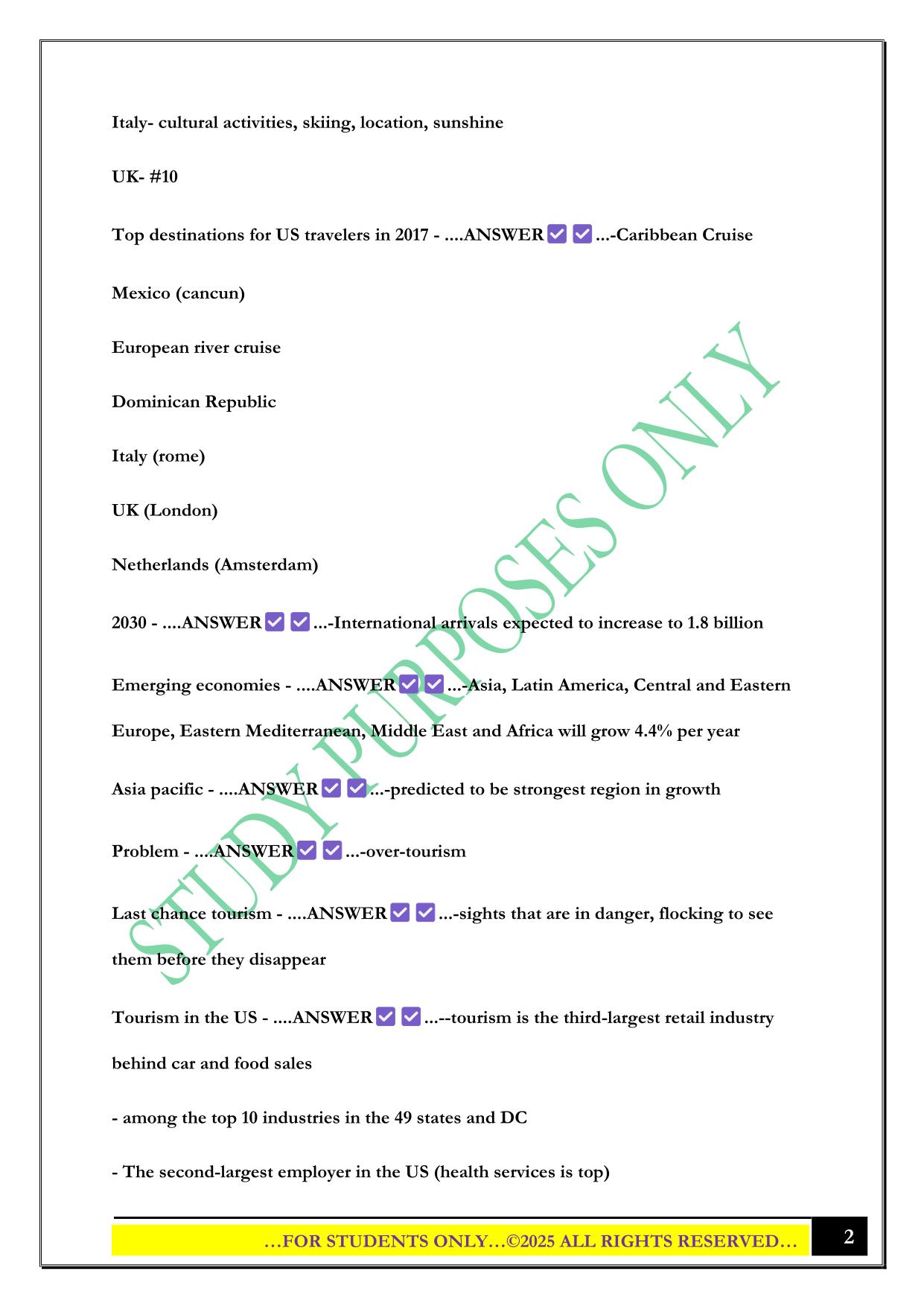 Travel and Tourism Exam 1 2025 Questions and Answers