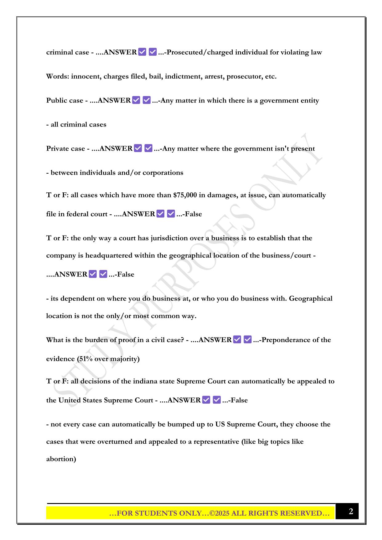 Bus-L203 IUPUI Law exam 1 2025 Questions and Answers