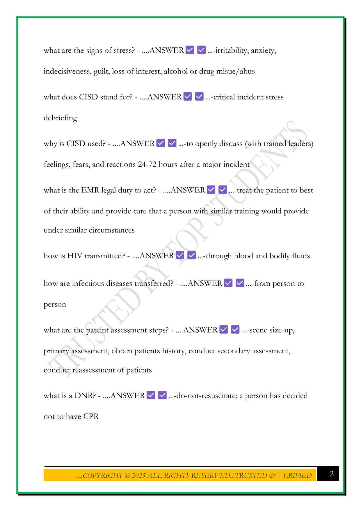 EMR FINAL EXAM STUDY GUIDE 2025 QUESTIONS AND ANSWERS