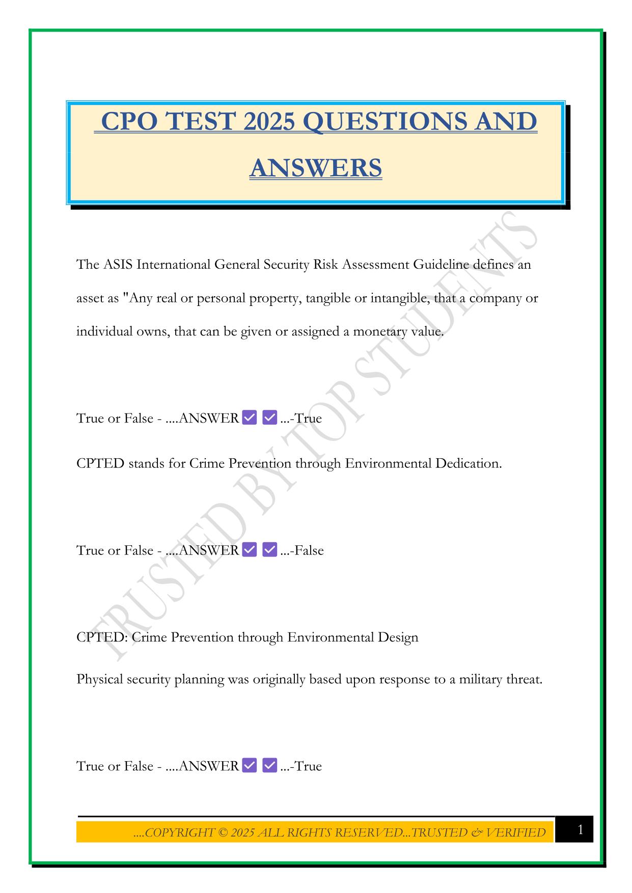 CPO TEST 2025 QUESTIONS AND ANSWERS