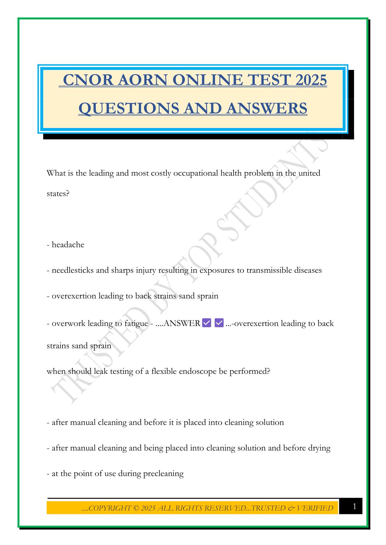 CNOR AORN ONLINE TEST 2025 QUESTIONS AND ANSWERS