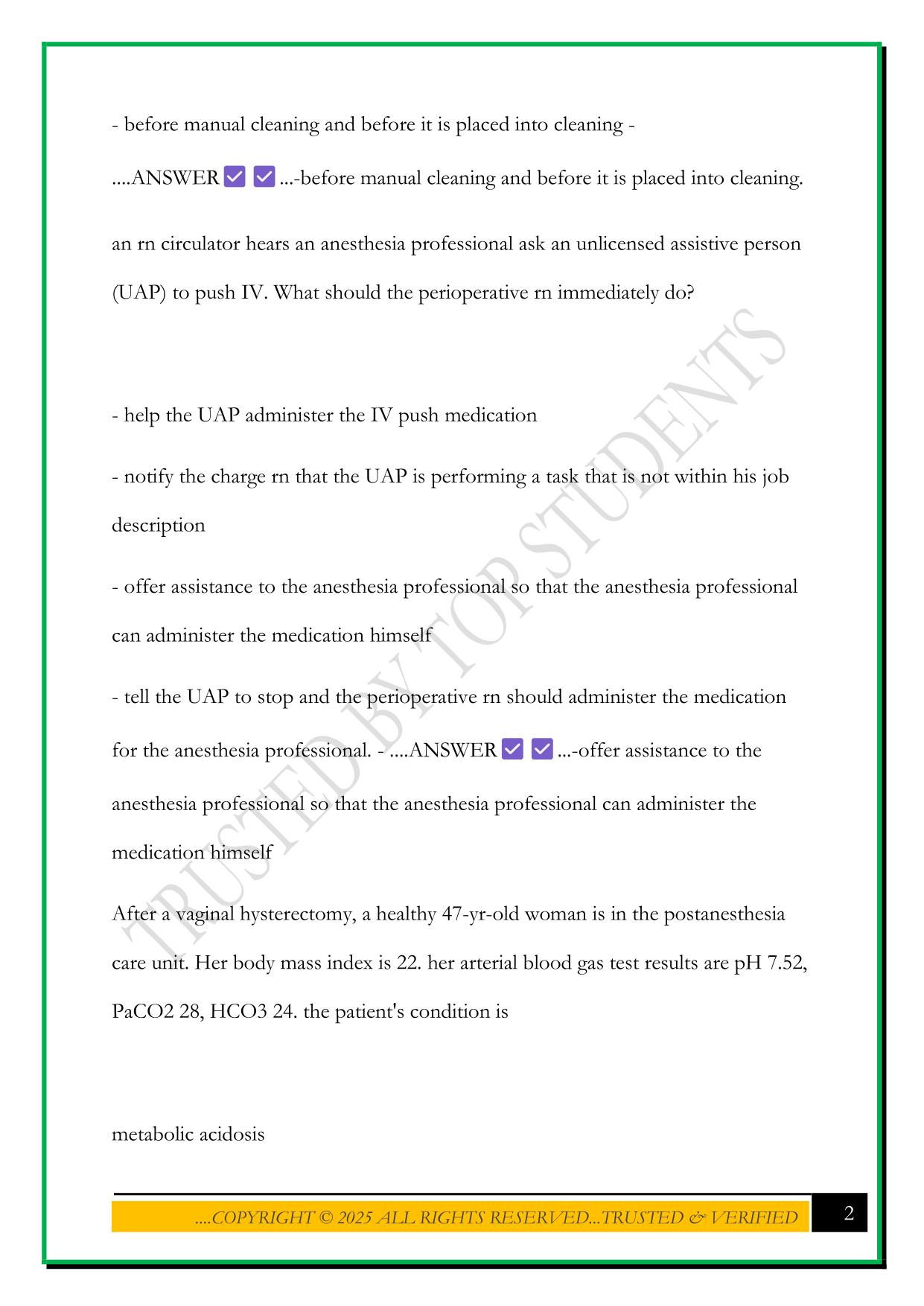 CNOR AORN ONLINE TEST 2025 QUESTIONS AND ANSWERS