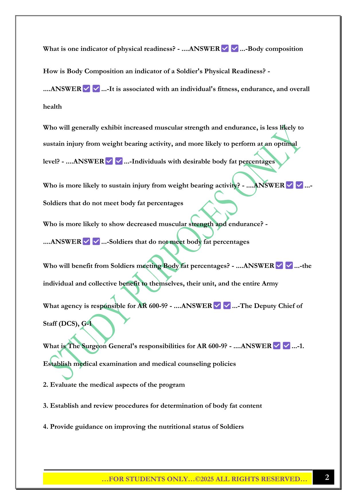 Army Body Composition Program Exam 2025 Questions and Answers