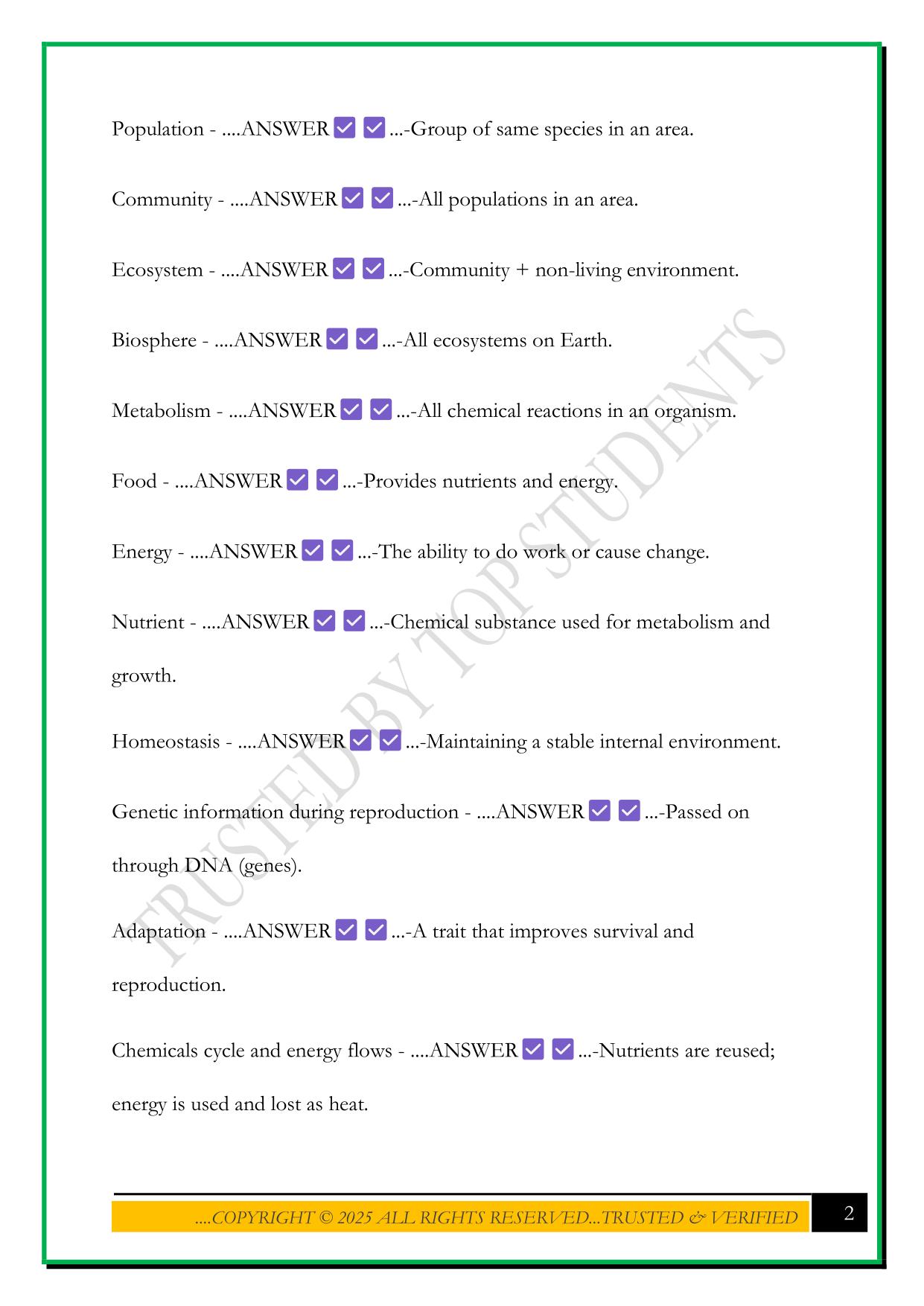 BIO 103 EXAM 1 2025 QUESTIONS AND ANSWERS