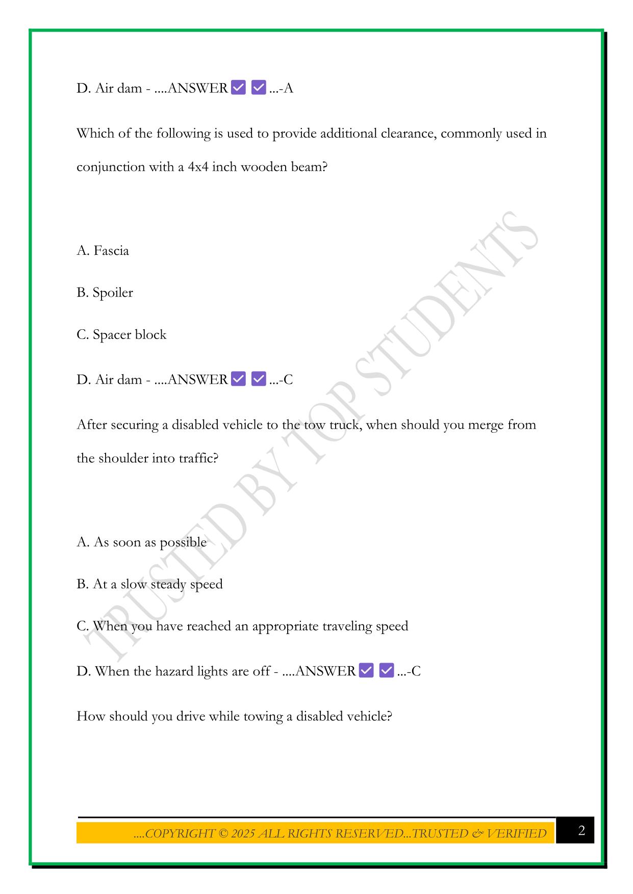 NYS TOW TRUCK ENDORSEMENT PRACTICE TEST 3 2025 QUESTIONS AND ANSWERS