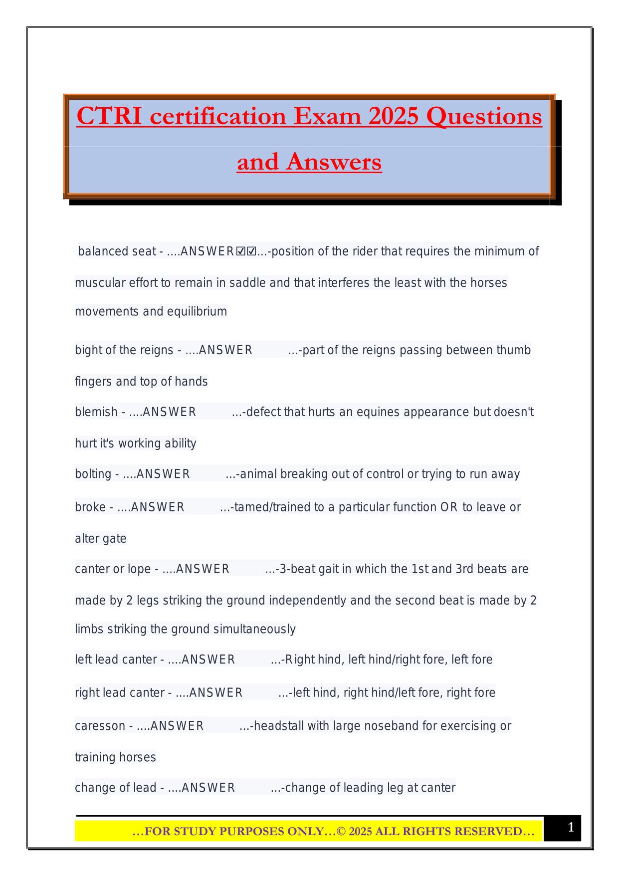 CTRI certification Exam 2025 Questions and Answers