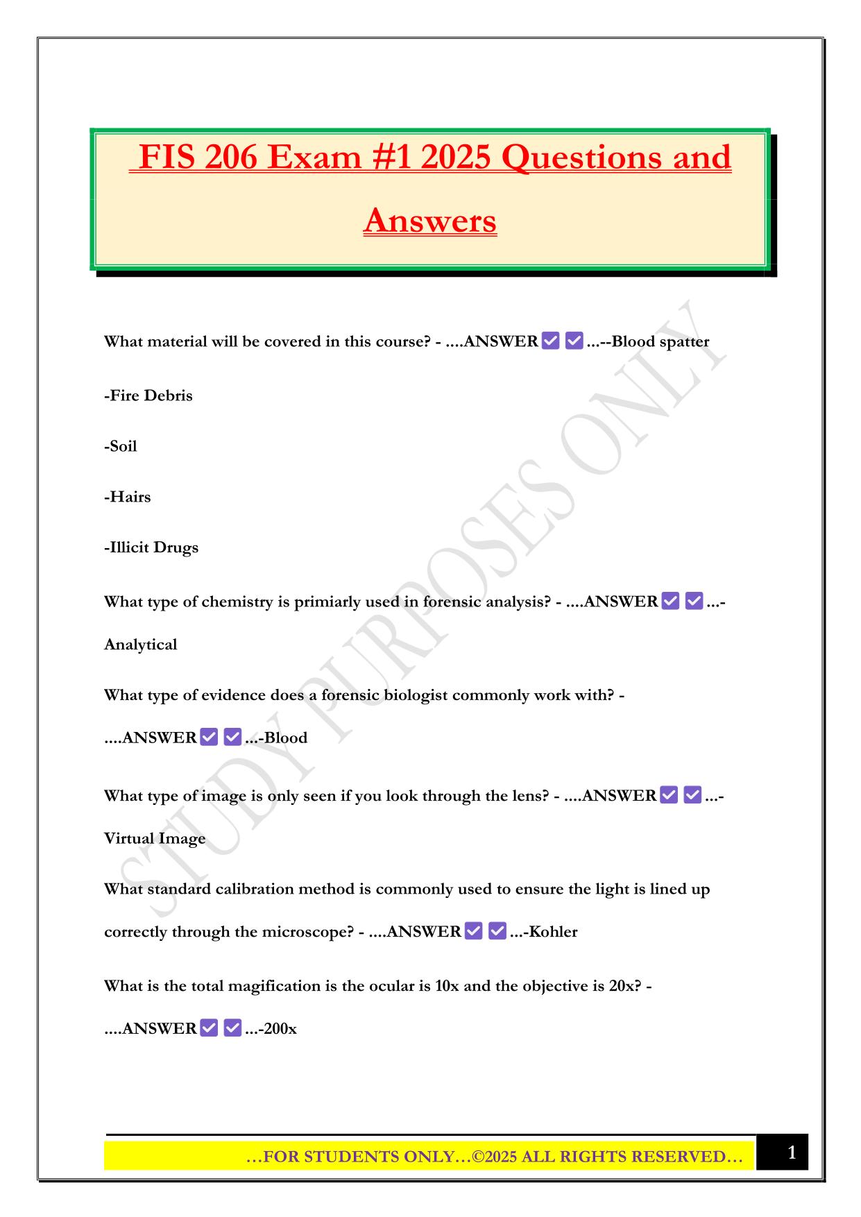 FIS 206 Exam #1 2025 Questions and Answers