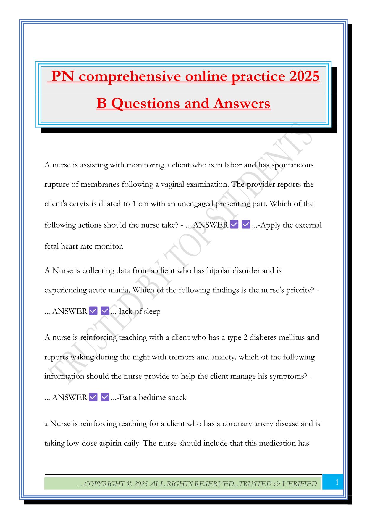 PN comprehensive online practice 2025 B Questions and Answers