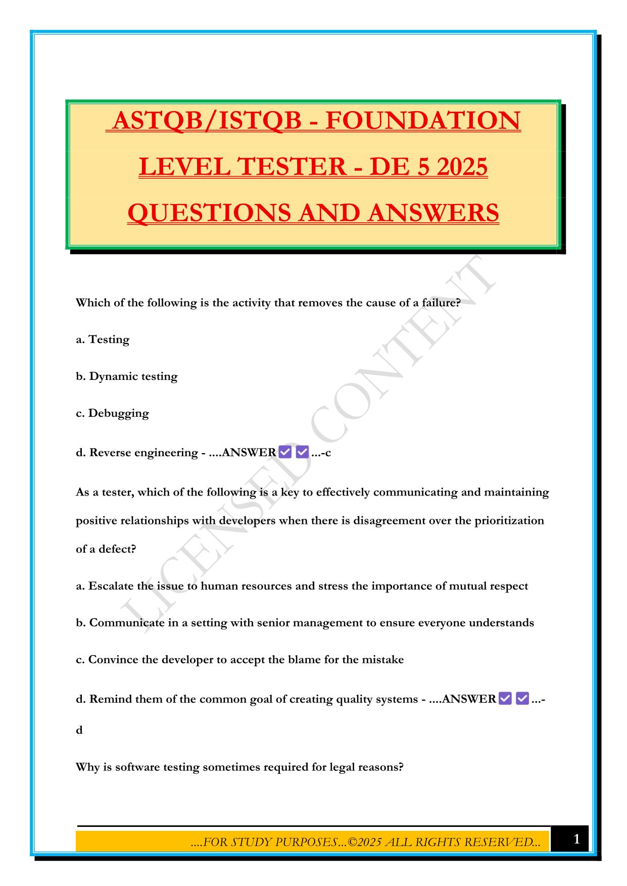 ASTQB/ISTQB - FOUNDATION LEVEL TESTER - DE 5 2025 QUESTIONS AND ANSWERS