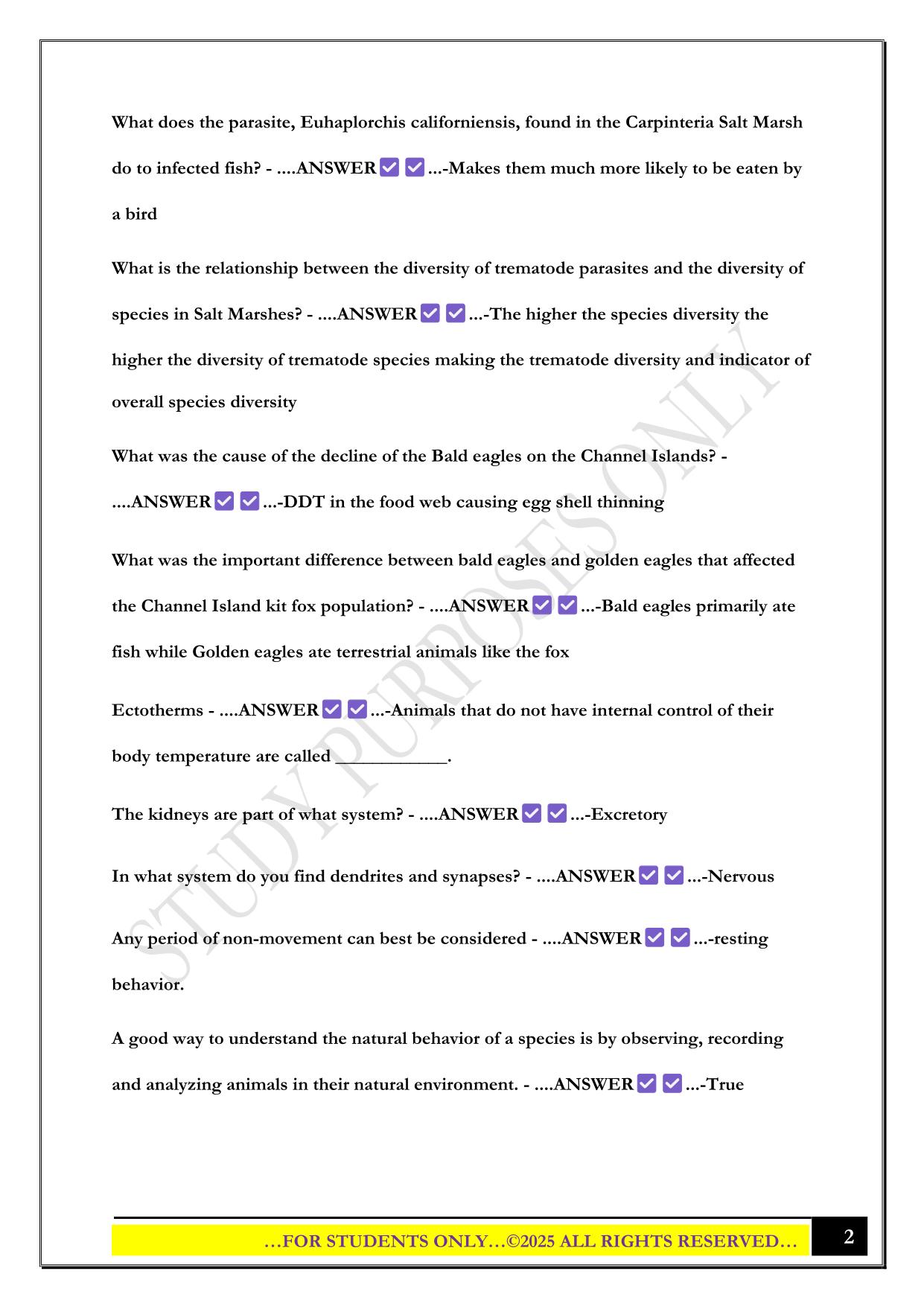 BIO 100 Exam 3 2025 Questions and Answers