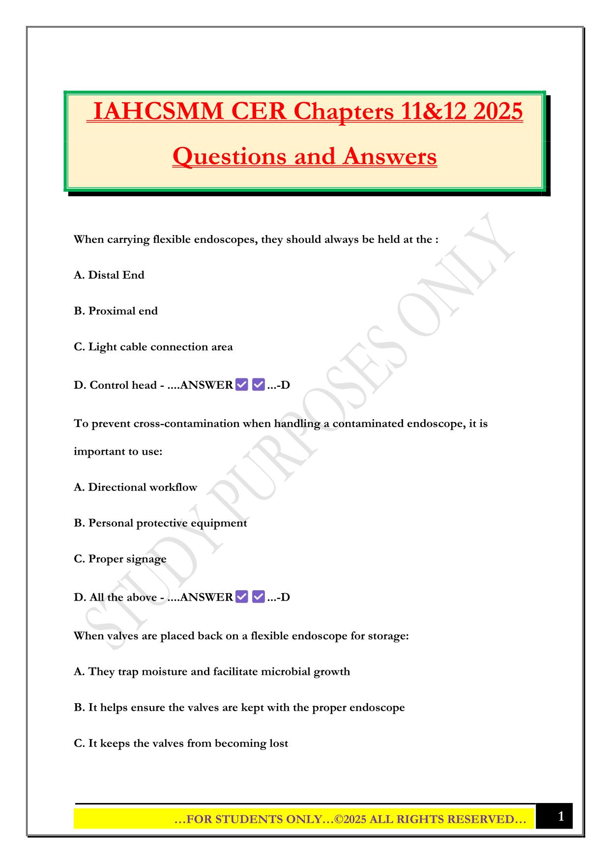 IAHCSMM CER Chapters 11&12 2025 Questions and Answers
