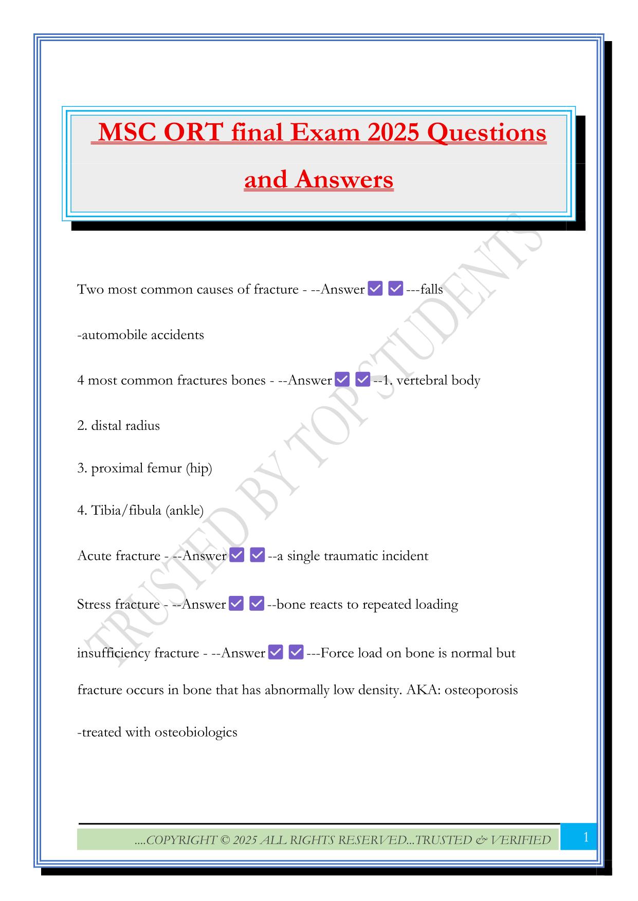 MSC ORT final Exam 2025 Questions and Answers