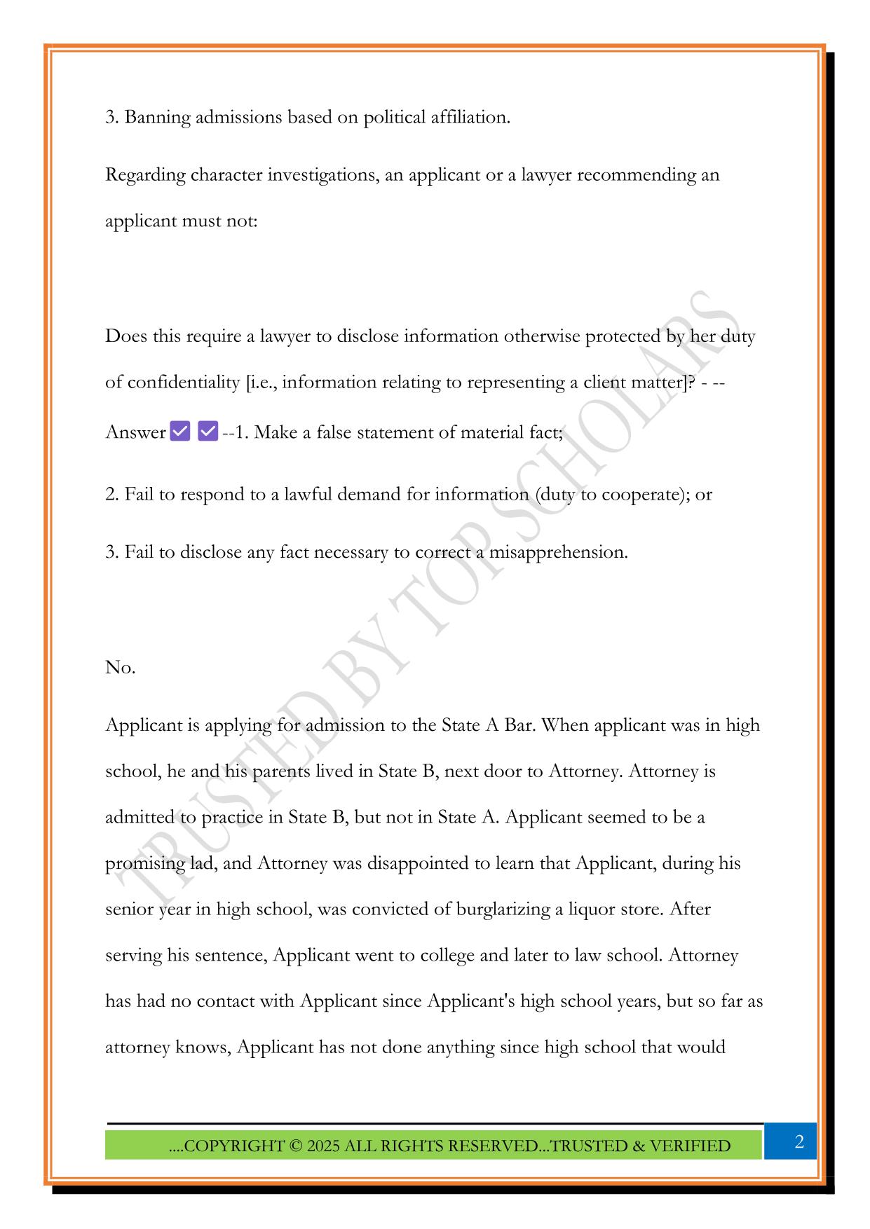 MPRE Barbri Lecture Handout Exam 2025 Questions and Answers