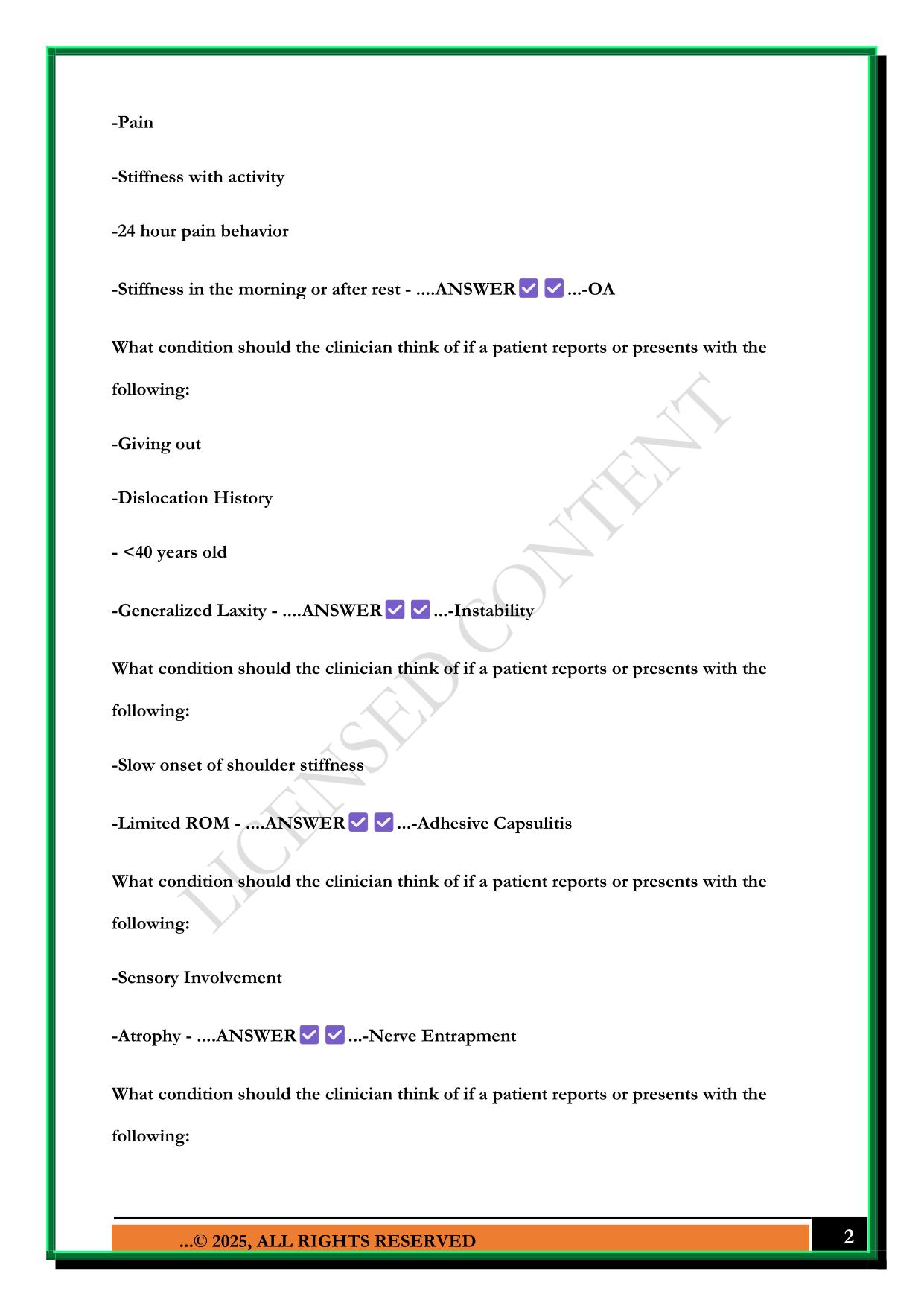 CHT - SHOULDER DIAGNOSIS & TREATMENT EXAM 2025 QUESTIONS AND ANSWERS