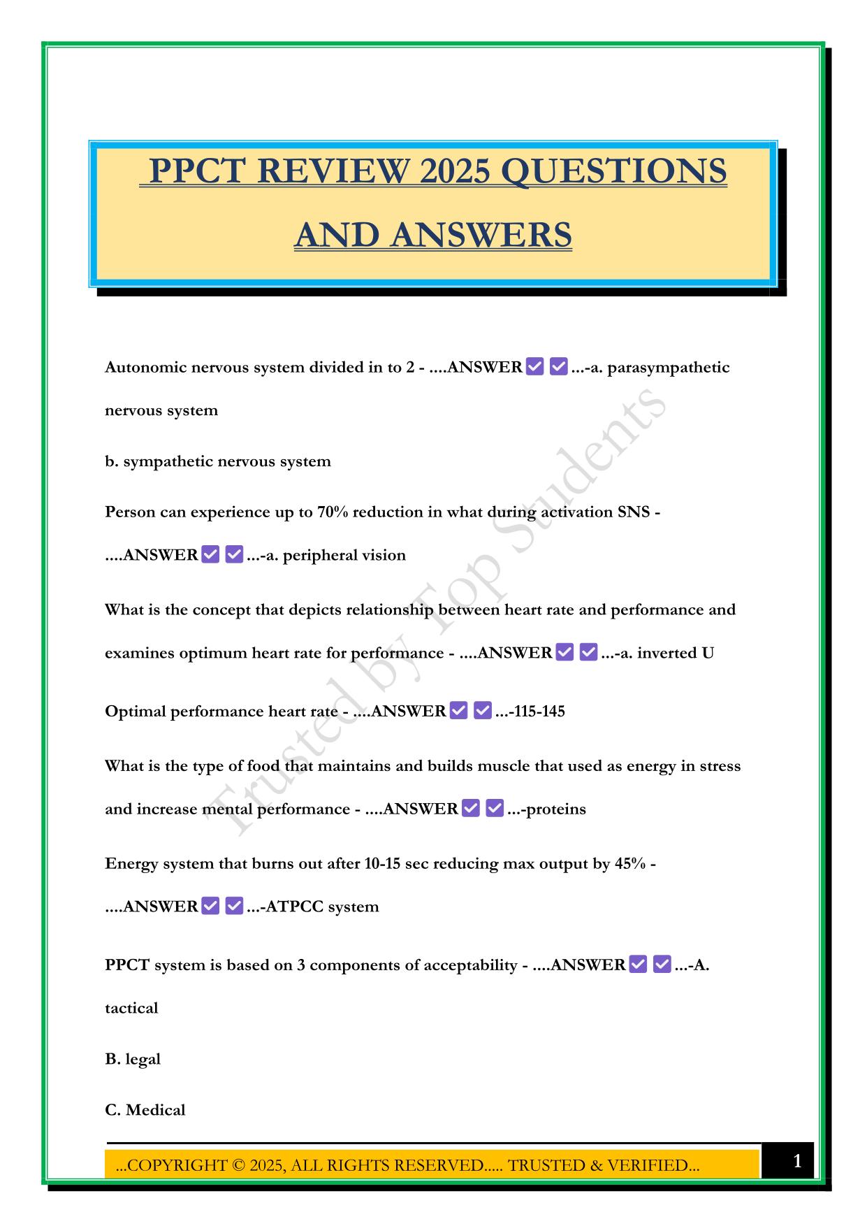PPCT REVIEW 2025 QUESTIONS AND ANSWERS