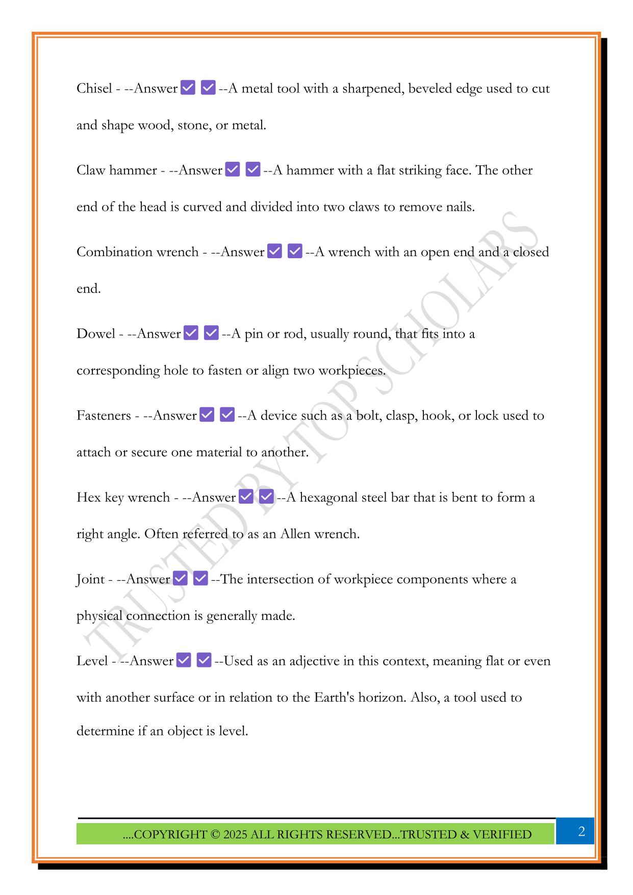 NCCER Hand Tools Exam 2025 Questions and Answers