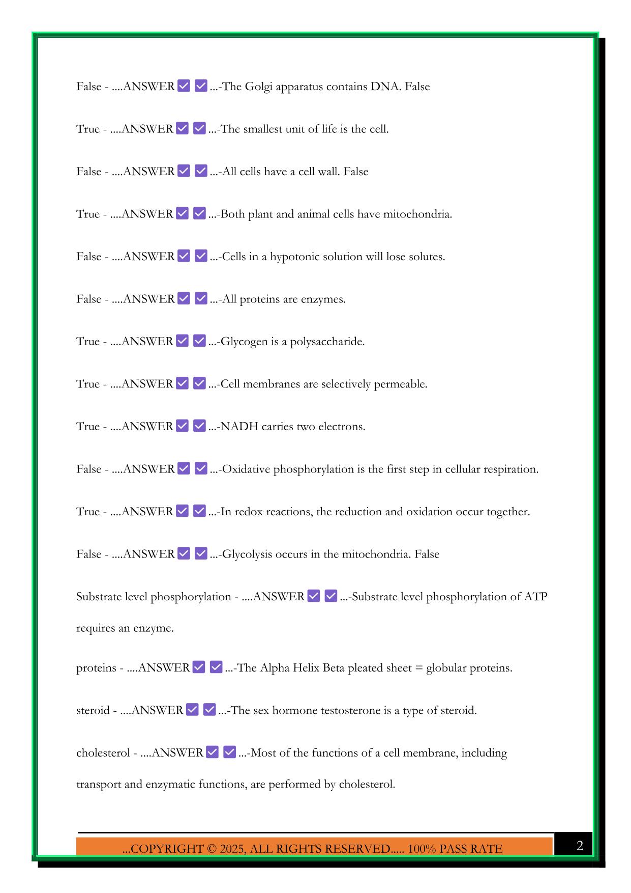 BIO 100 FINAL EXAM SBCC 2025 QUESTIONS AND ANSWERS