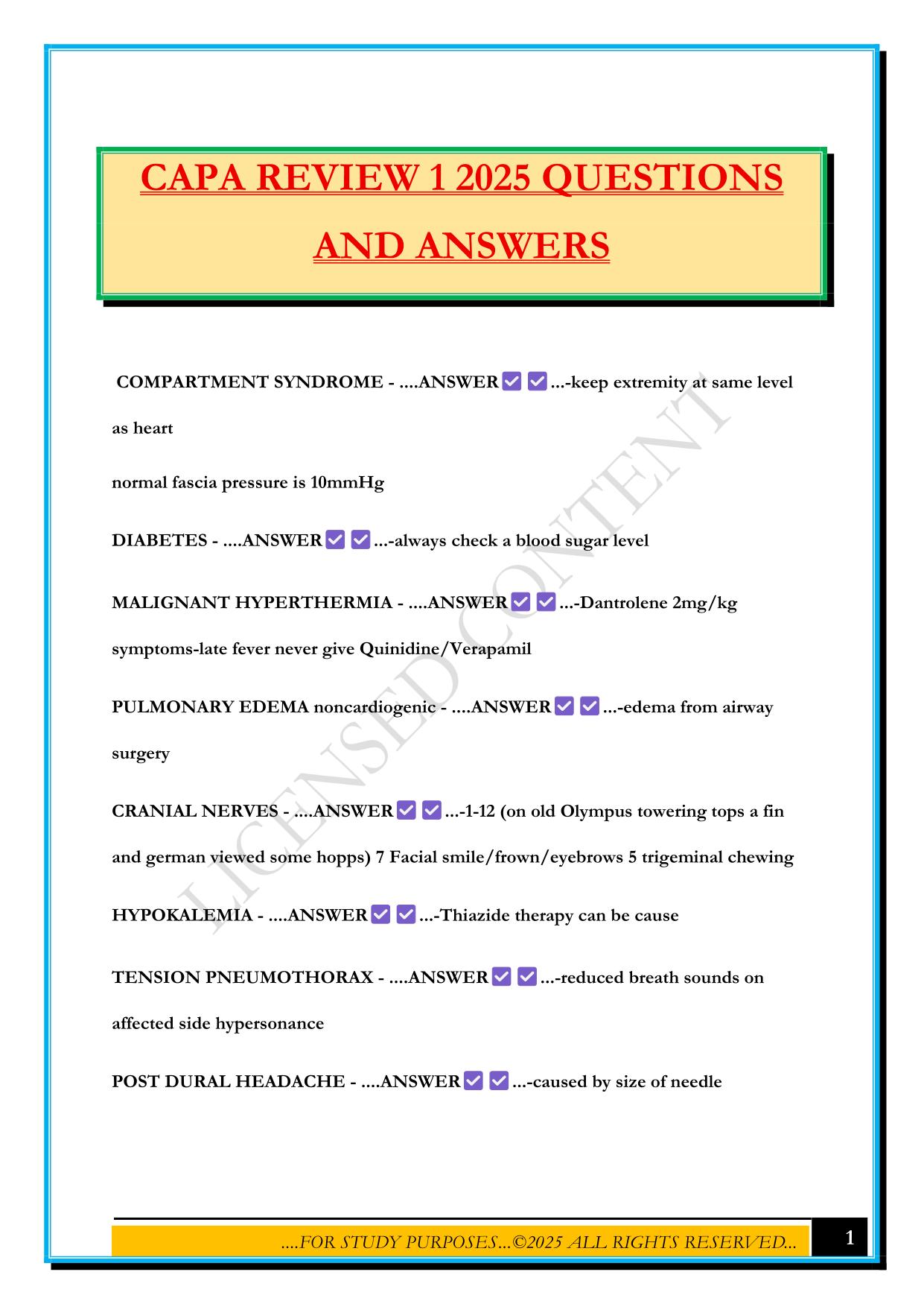 CAPA REVIEW 1 2025 QUESTIONS AND ANSWERS