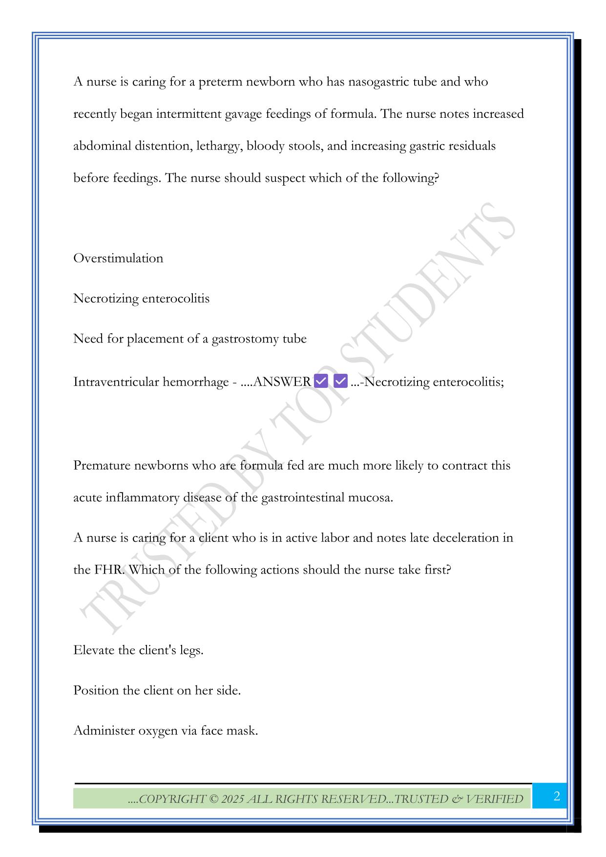 ATI Capstone Maternal, Newborn, and Women's Health Exam 2025 Questions and Answers |100% Solved