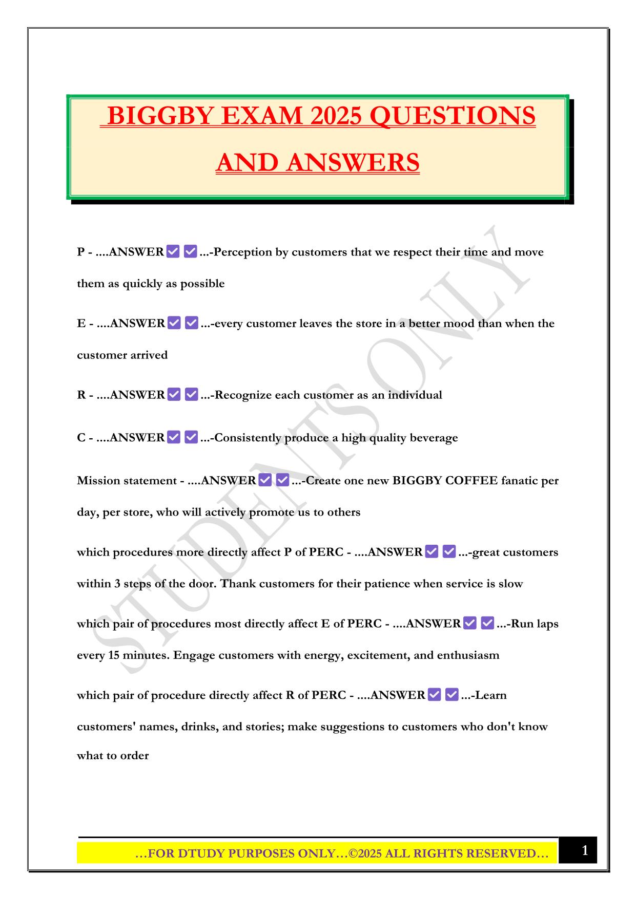 BIGGBY EXAM 2025 QUESTIONS AND ANSWERS