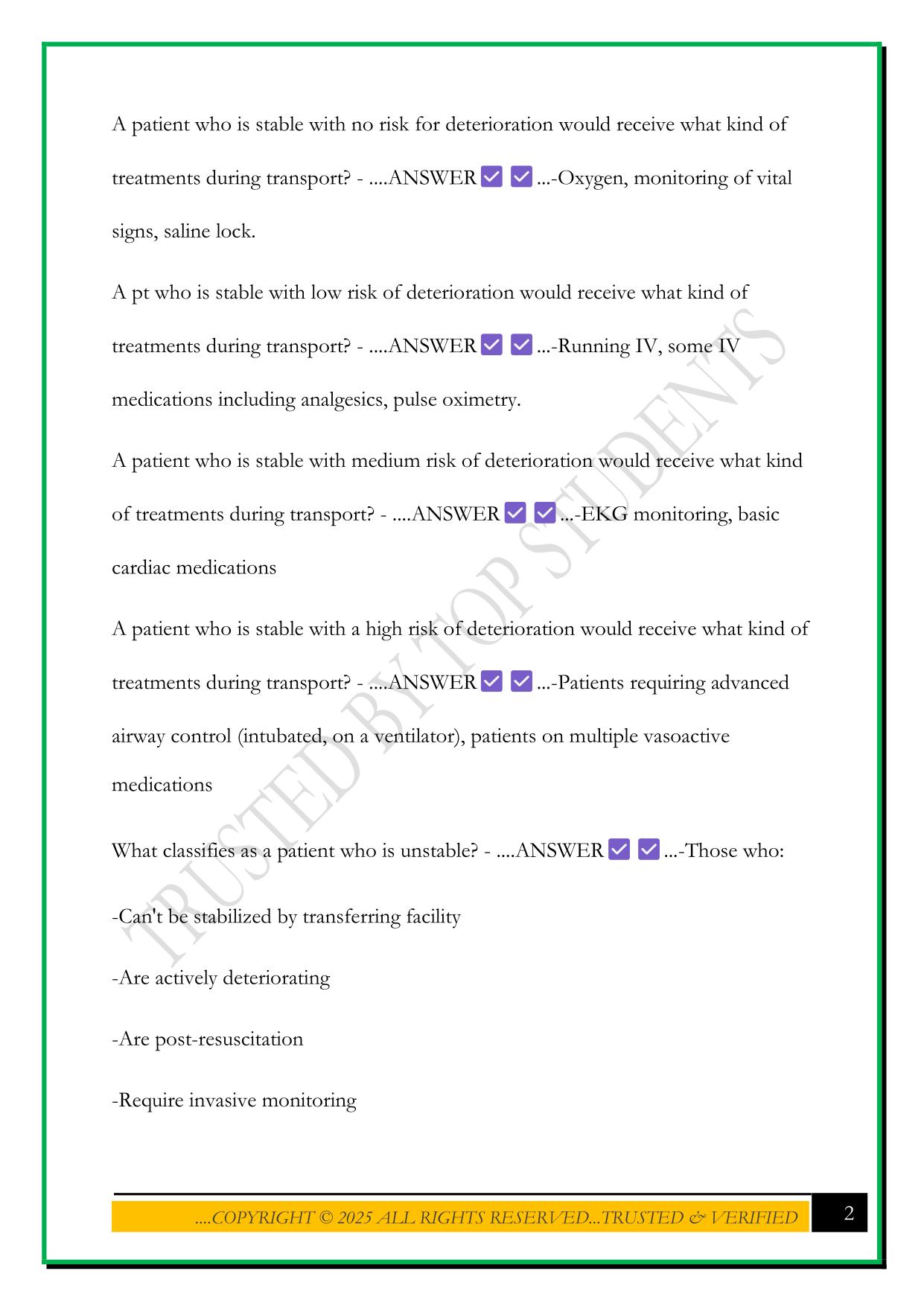 AIR MEDICAL TRANSPORT EXAM 2025 QUESTIONS AND ANSWERS