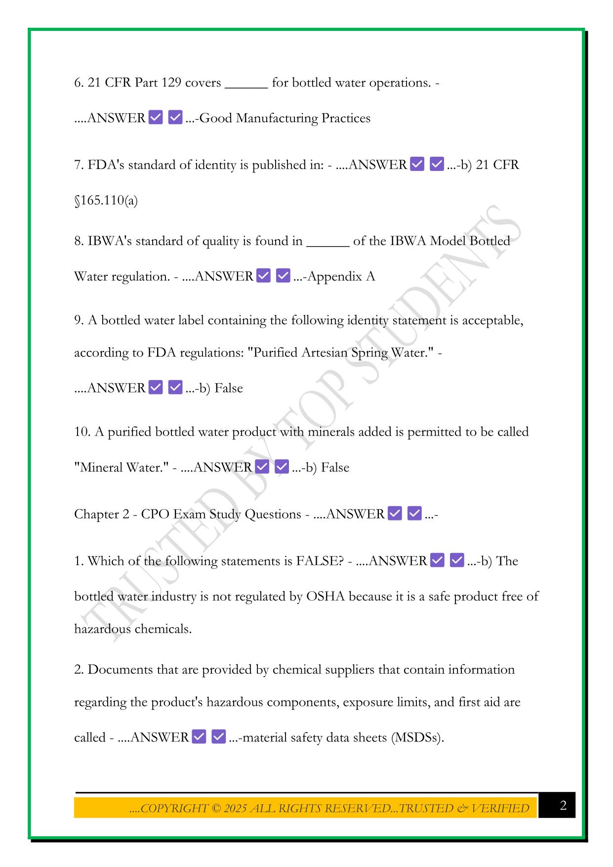 CPO TEST 2025 QUETSIONS AND ANSWERS
