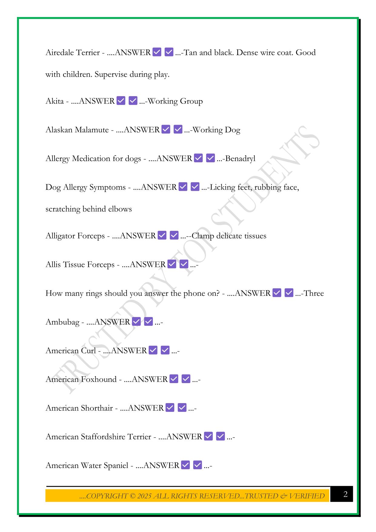 HOSA: VETERINARY SCIENCE EXAM 2025 QUESTIONS AND ANSWERS