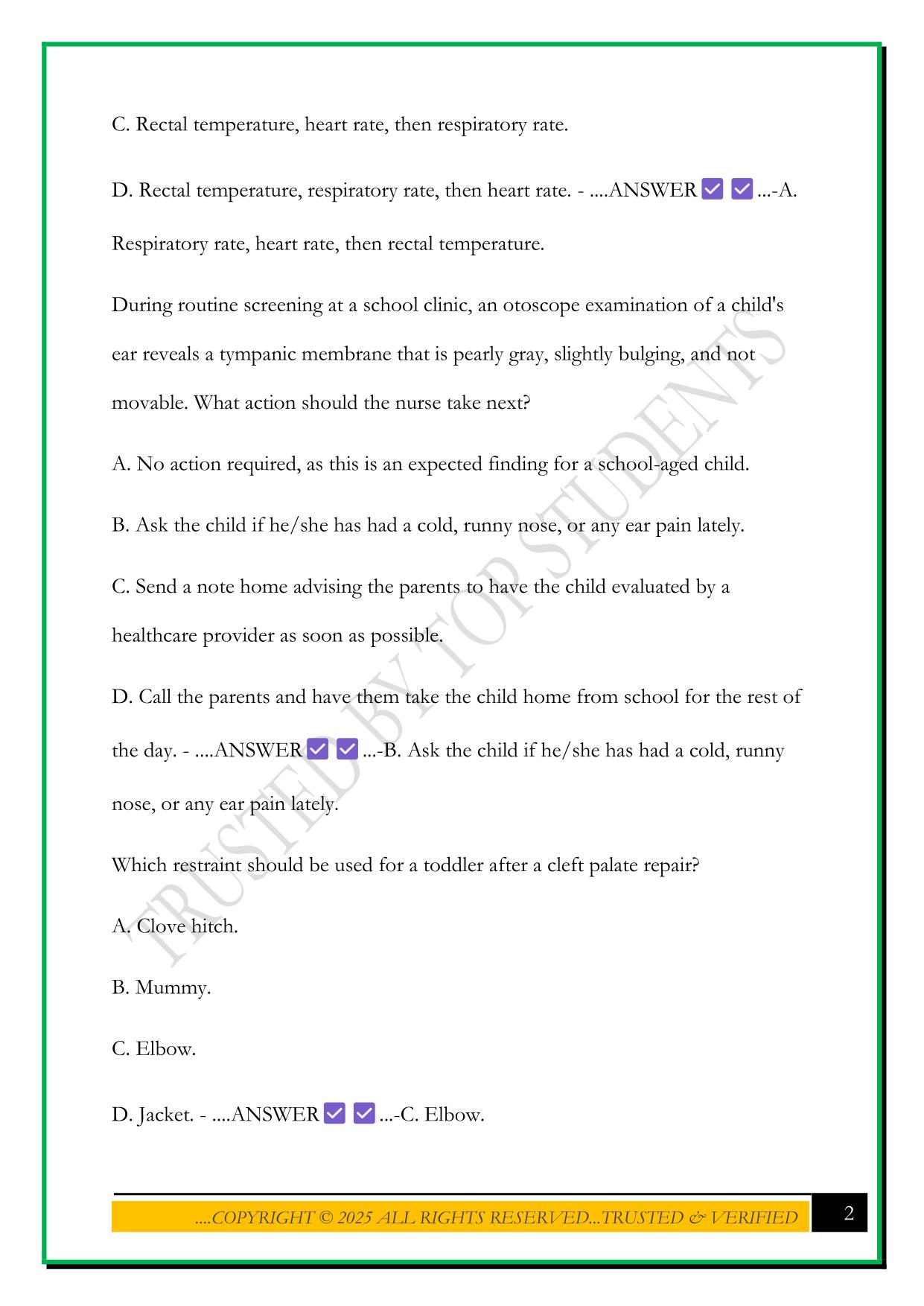 PEDS HESI PRACTICE TEST 2025 QUESTIONS AND ANSWERS