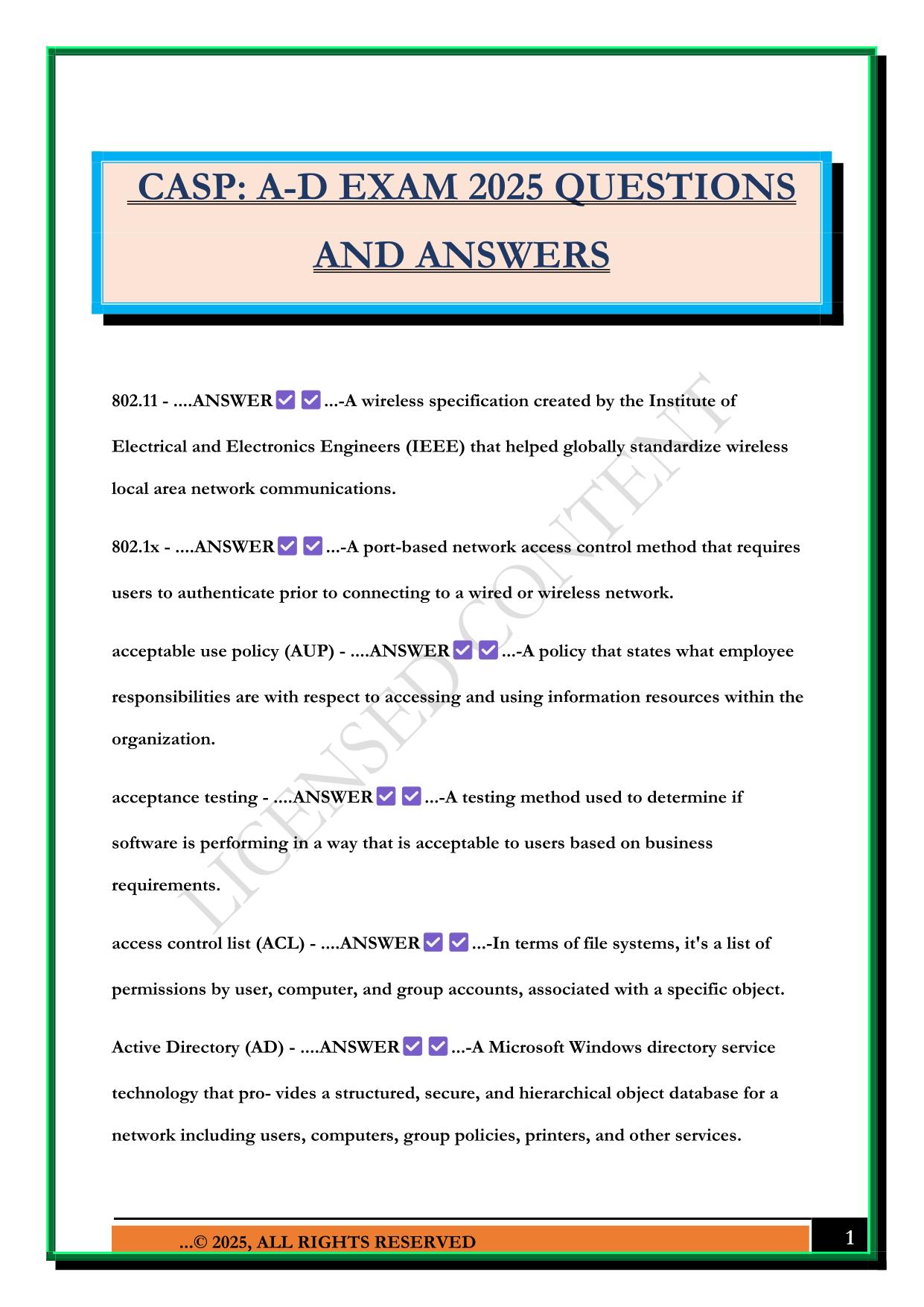CASP: A-D EXAM 2025 QUESTIONS AND ANSWERS