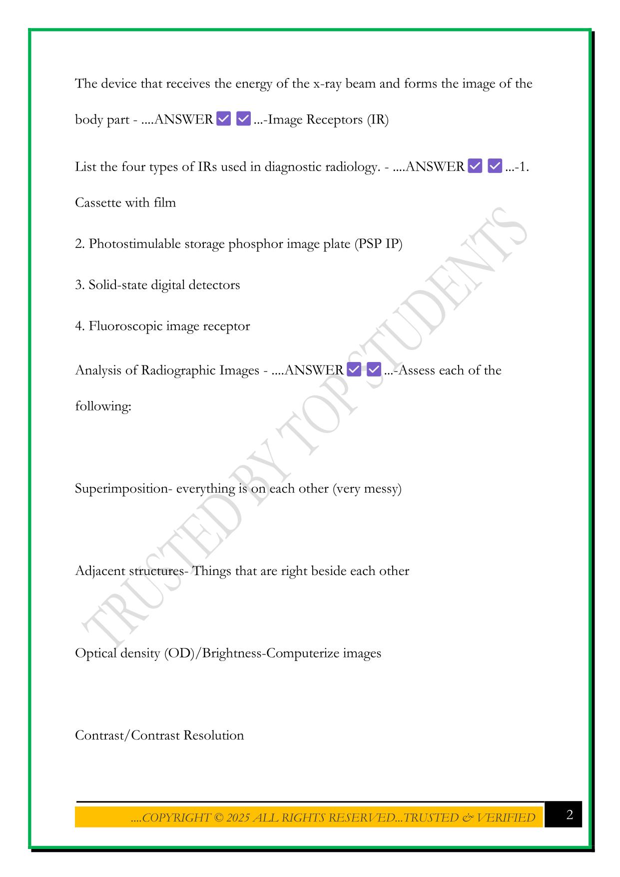DMI 108 RADIOLOGRAPHY EXAM 1 2025 QUESTIONS AND ANSWERS