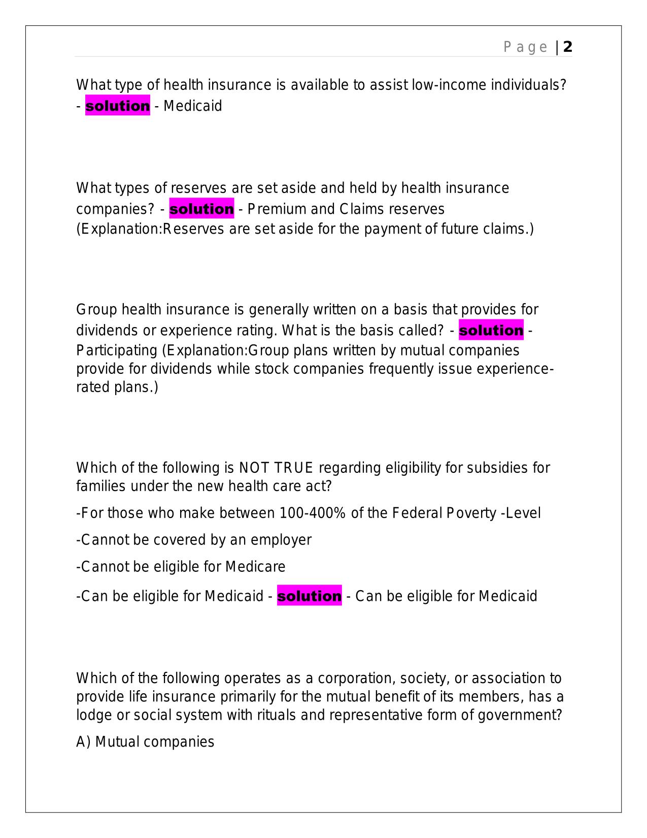 HEALTH INSURANCE FLORIDA 2-40 PRACTICE EXAM QUESTIONS #2 2025 QUESTIONS AND ANSWERS.